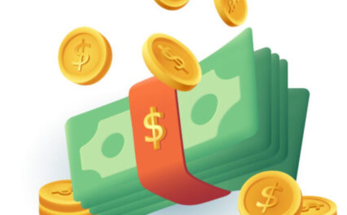 Stack of money and gold coins 3d cartoon style icon